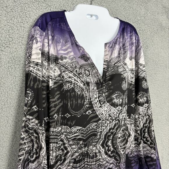 Chicos Travelers Satin Top Purple V Neck Long Sleeve Tunic sz Large - Picture 2 of 10